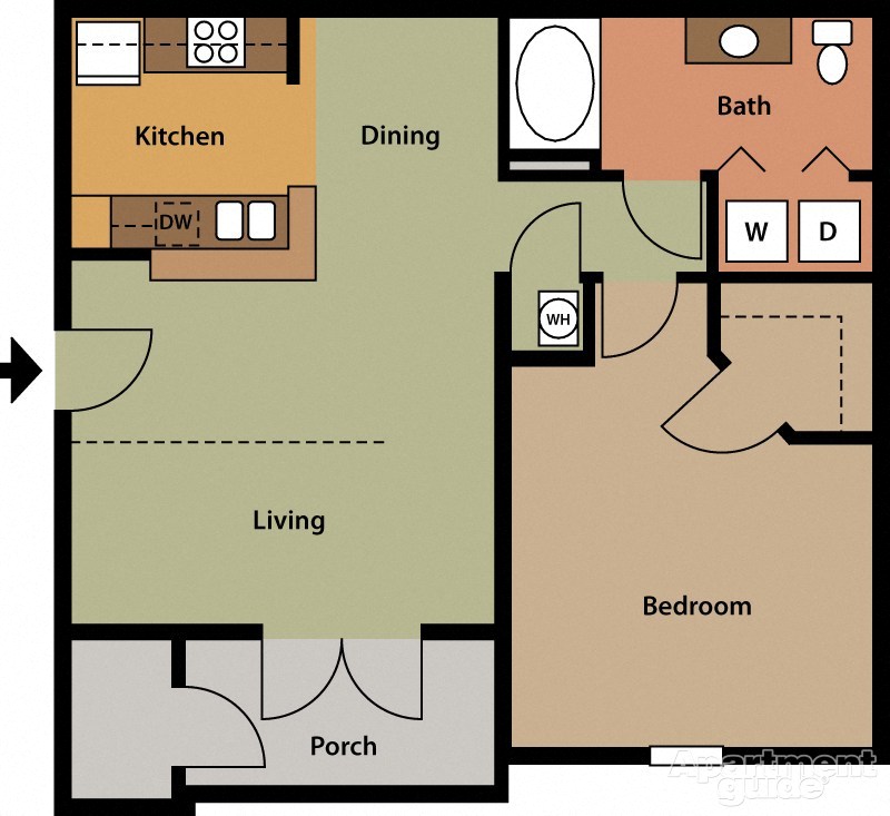 Floor plan for 1 bed, 1 bath, 808 sqft